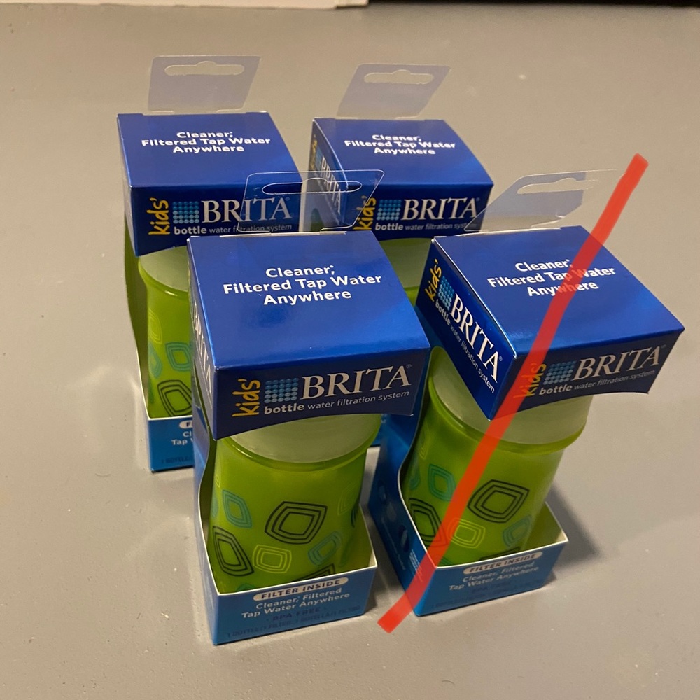 3 (13 oz) New Kids Brita filter water bottles.